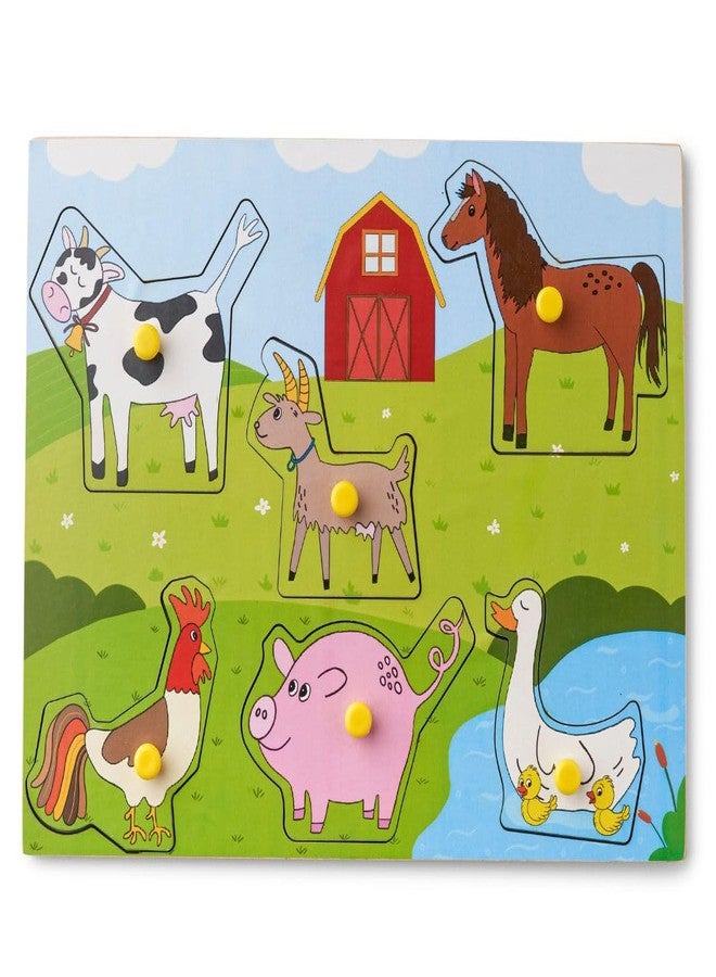 Curious Cub Farm Pegged Wooden Puzzles For Kids 1.5 Yrs+ | Farm Animal Themed Puzzle Game Board 6 Pieces|Interactive Toys For Kids|Curated To Improve Pincer Grasp & Motor Skills| Educational Toys Gift - Image 1